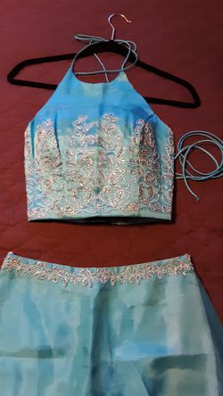 Dress, two piece sequined, teal, size 7, Blondie Nites by Jaslene