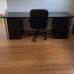 office desk with removable 5 drawers chest   and sliding office chair  Desk measurements: 23 1/2 inches X 78 1/2 inches