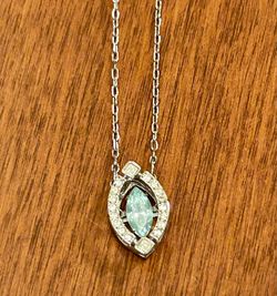 Sterling Silver Necklace With Aquamarine Crystal 