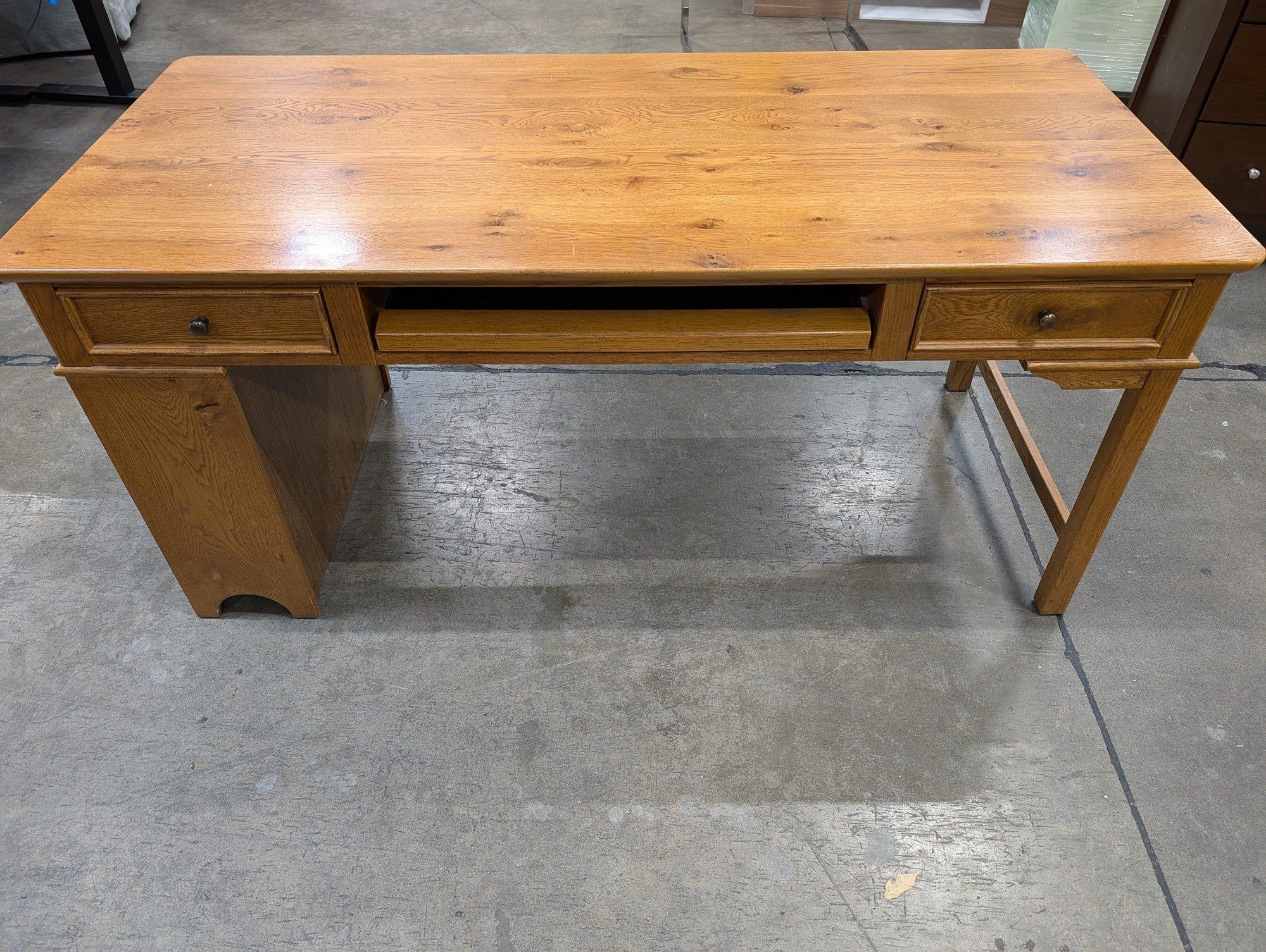 Stanley Furniture Sturdy Wood Writing Desk with Drawers and Keyboard Tray