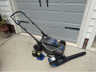 Kobalt 80v mower and blower 2 batteries and charger