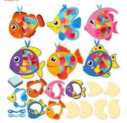 $5-Fullhawl 24 Pcs Ocean Crafts Glitter Mosaic Fish Craft Kit Under The Sea Ocean Animals Crafts Beach Ornaments for Summer Theme Party Favors 