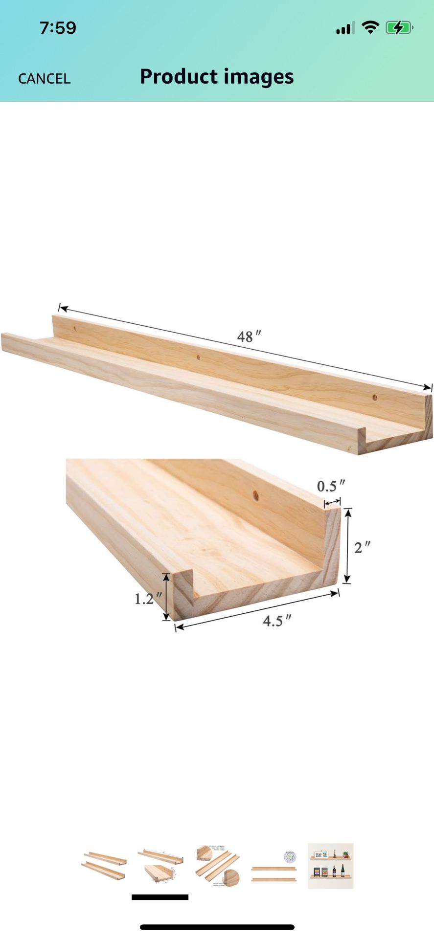Floating Wall Shelf 48inch, Natural Wood - set of 2
