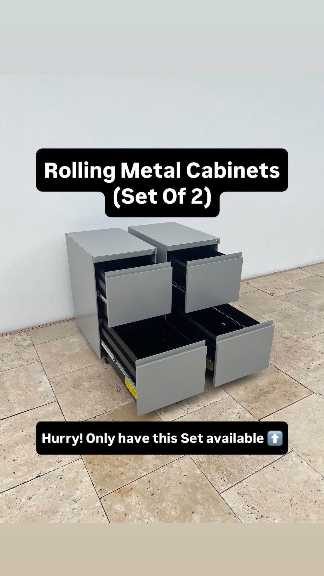 Rolling Office File Metal Cabinets (Set Of 2) Pickup Today Available (NO KEYS)