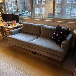 West Elm Andes 76.5" Sofa, Poly, Distressed Velvet, Mineral Gray, Blackened Brass