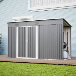 10'x4' Outdoor Metal Storage Shed for Garden Tools Lockable Door With Floor Frame