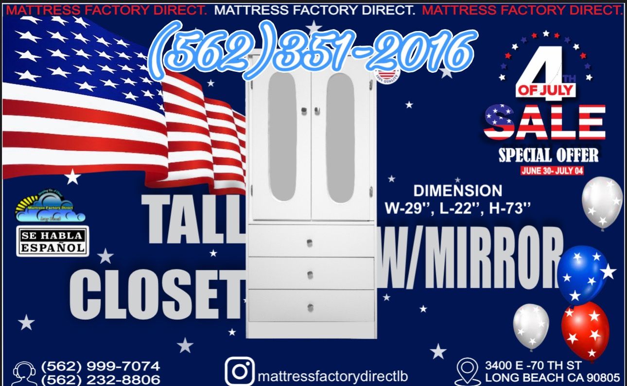 White tall Wardrobe Closet With Mirror New Ropero
