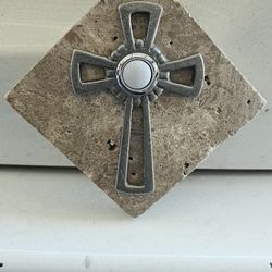 Decorative Cross Art On Stone Tile Doorbell