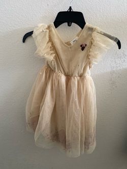 Disney Junior Minnie Mouse dress pale yellow tulle short sleeve lined size 5T