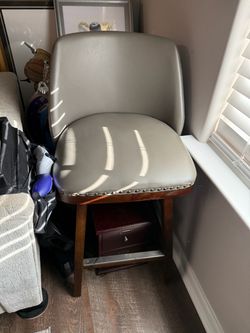 2 Gray Faux Leather Accent Chair with Wood Legs