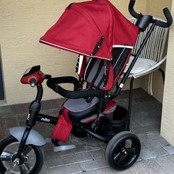 Evezo 4-In-1 Parent Push Tricycle For Kids, Stroller Trike Convertible, Swivel Seat, Reclining Seat, 5-Point Safety
