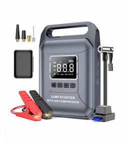 Portable Car Jump Starter, 12V Battery Booster Jumper Cables, USB Charger Power Bank, Air Inflator Compressor Jump Box 8000 Amp Truck SUV Motorcycle