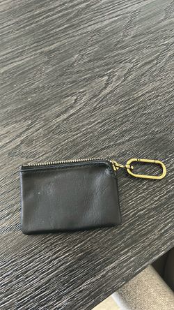 Black Leather Zip Coin Pouch with Keychain