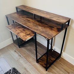 Computer Table With Writing Desk - Wood - Rustic Brown - New Condition