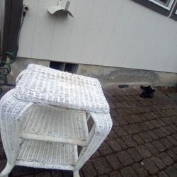 Small Wicker Table With Two Shelves 