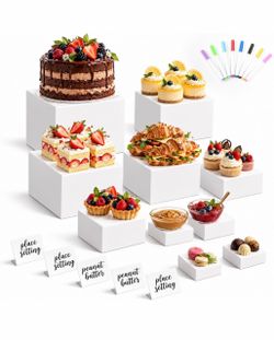 White Acrylic Buffet Risers, 10-Piece Food Display Stands for Buffet Table 10-Piece Set with 8 Heights From 3–10 Inches, Made of 3mm Acrylic for Elega