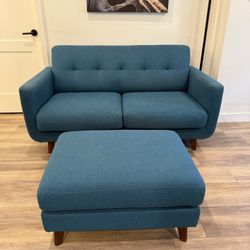 Blue Couch With Ottoman 
