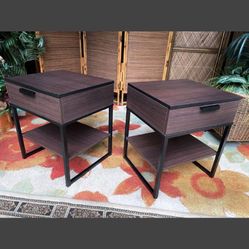 2 Matching Industrial End / Side Table - 21H x 18W x 16D   Nightstands / End Tables / Side Tables