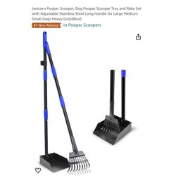 Brand new Pooper Scooper, Dog Pooper Scooper Tray and Rake Set with Adjustable Stainless Steel Long Handle for Large Medium Small Dogs Heavy Duty(Blue