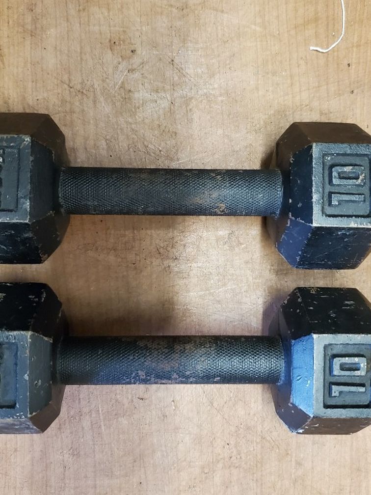 (2) 10LB Metal Hex Dumbbells