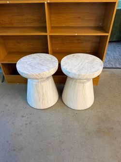 Set of 2 Christopher Knight Home Heike Outdoor Modern Travertine Lightweight Concrete Side Table, White
