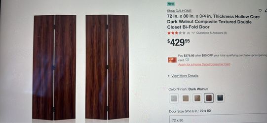 72x80 Dark Walnut Double Closet Bi-Fold Door
