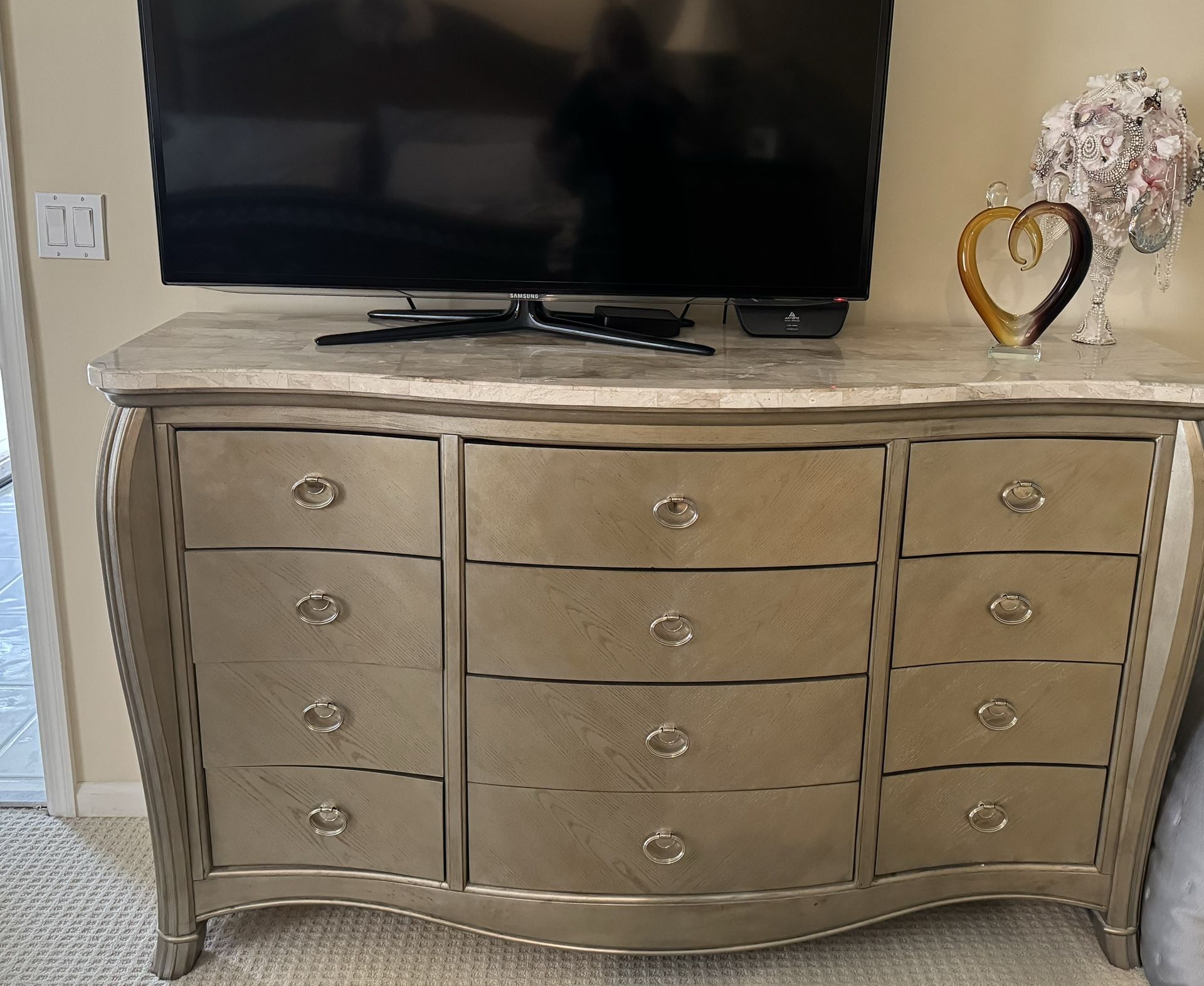 Silver Dresser With Marble Off White Top