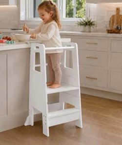 Child Standing Tower Kids Kitchen Step Stool Toddler Wood Stepping Stool - Children's Montessori Stool - Adjustable Platform, White