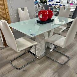 White Table 4 Chairs Dining Set Dining Table 
