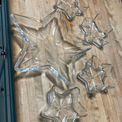 Set Of 5 Clear Glass Star Serving Dishes 