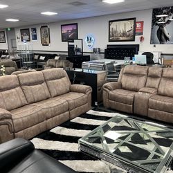 2PC Brown Sofa & Loveseat 