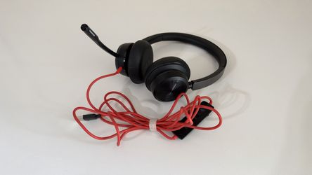 Poly USB-A Stereo Wired Headset Microsoft Teams Boom Microphone Black Red Tested