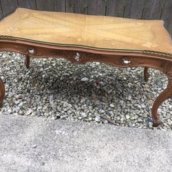 Ornate Coffee Table With Glass Top 