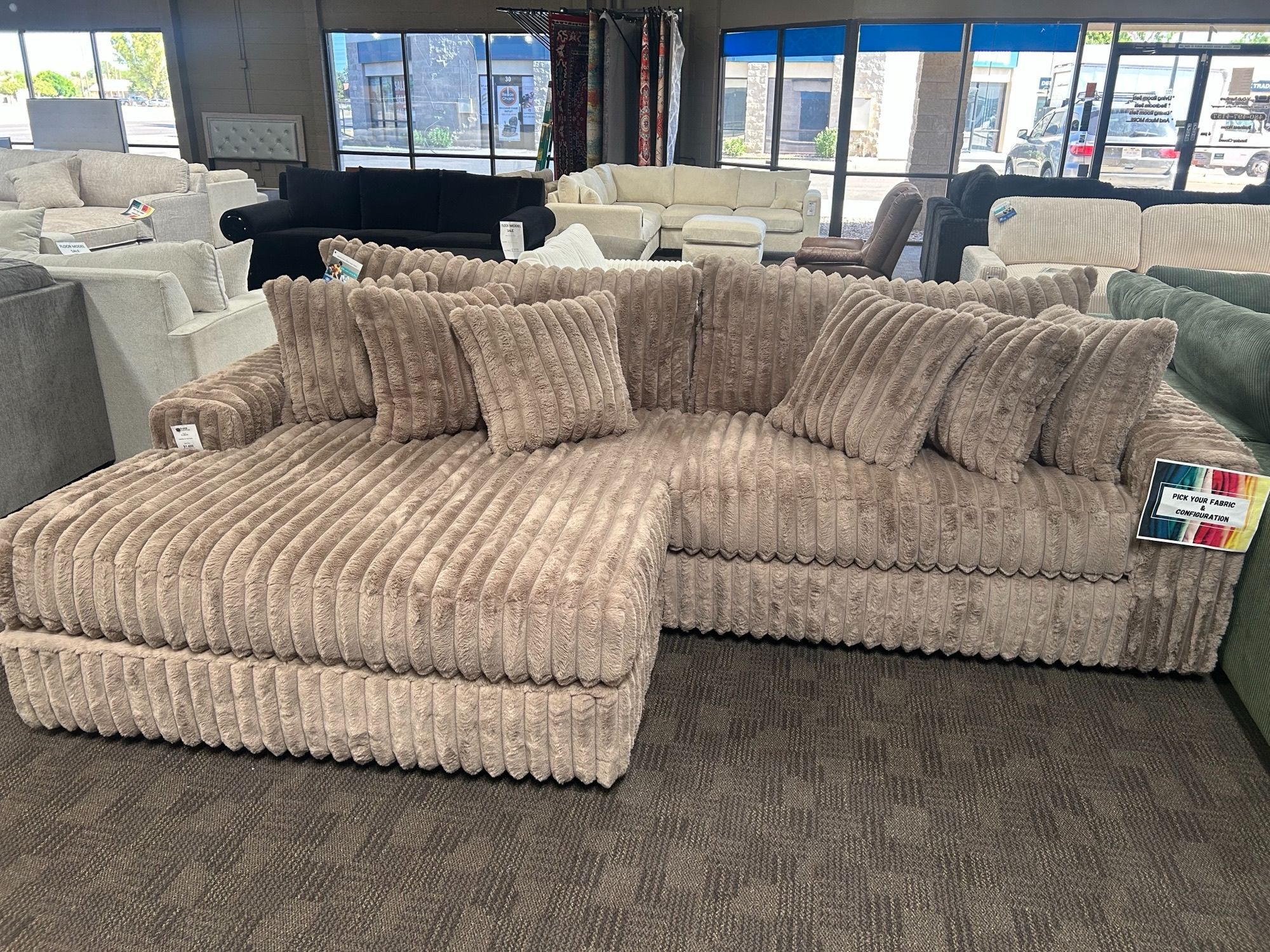 Mocha brown custom comfy sectional couch