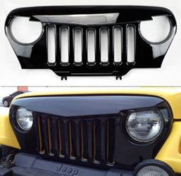 Jeep Wrangler TJ 97-06 Angry Bird Style Mesh Gloss Black Front Hood Bumper Grill