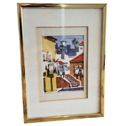 Signed Original Watercolor Painted Impressionist Fine Art European Town vintage