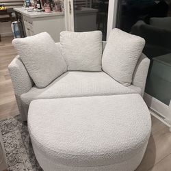 White Accent Chair With Ottoman