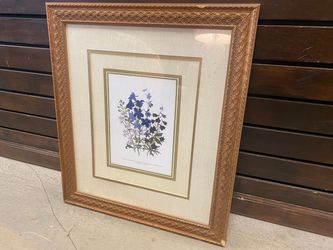 Larkspur Lithograph Print in Decorative Wood Frame