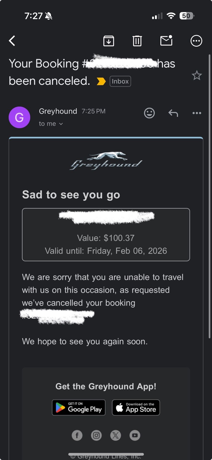 Greyhound Voucher $100 Value