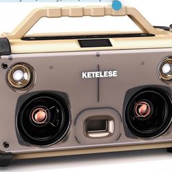 Speaker with 4 Glass Diaphragms Speakers, Portable Bluetooth Speaker Powerful Sound, FM Radio/ AUX Audio/24H Playtime/ 2 Huge LED Lights..