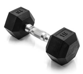 2PC   15 lb Rubber Coated Hex Dumbbell