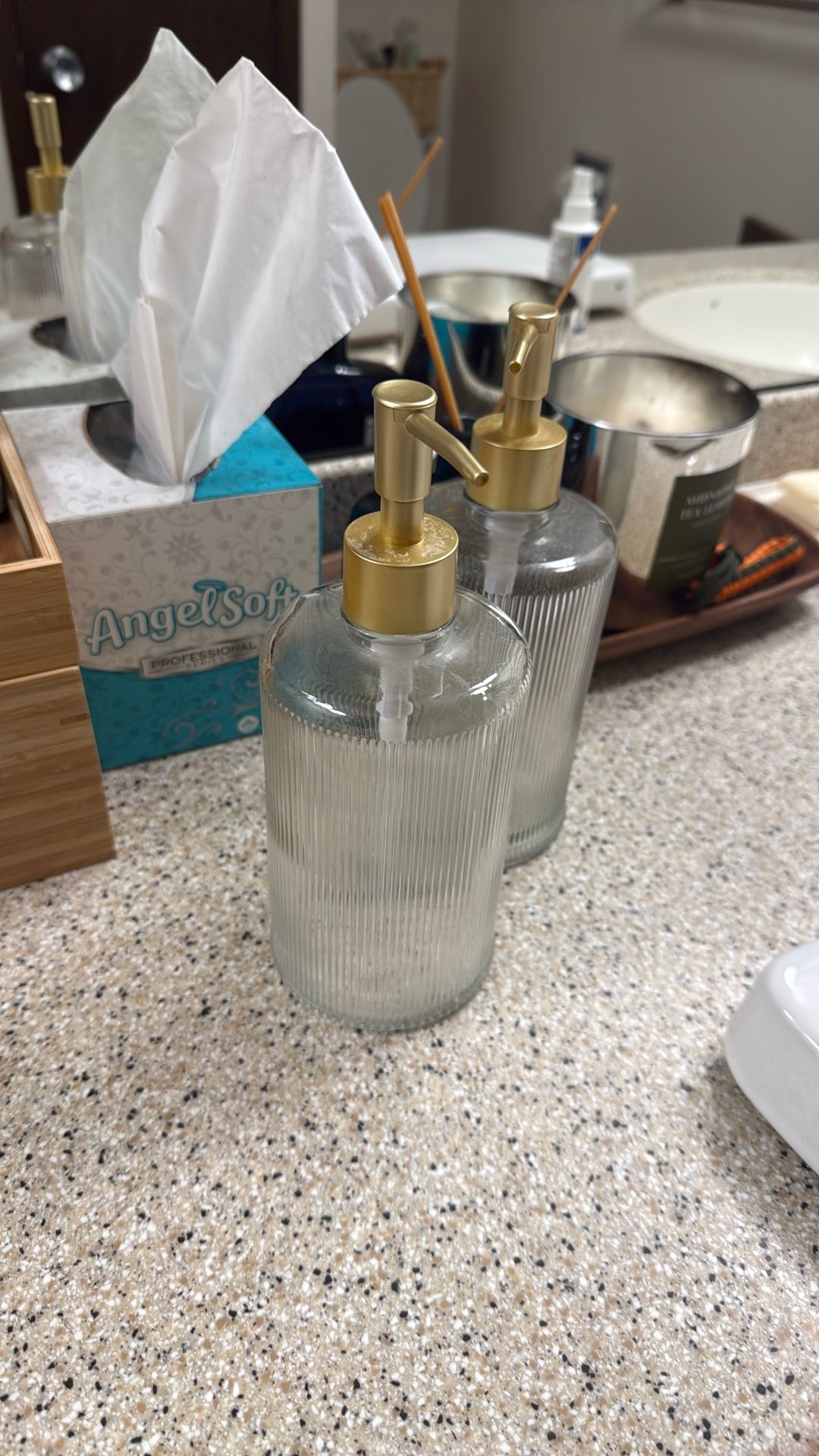 Two Glass Hand Soap Dispensers