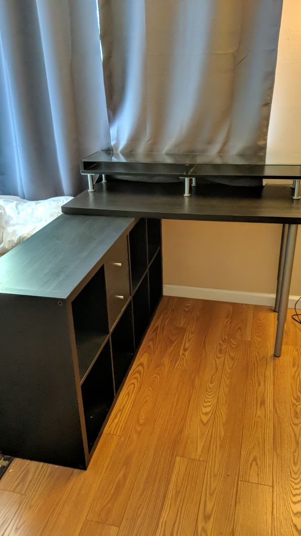Ikea Desk And Bookshelf Storage System With Table Top Organizer