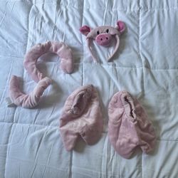 Pig Costume Accessories Set - Fuzzy Pink Pig Ears Headband, Bowtie, Snout and Tail Accessory Kit for Piglet Costumes 