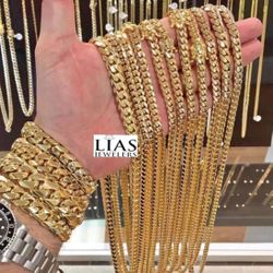 New 18k Yellow Gold Cuban Link Chain And Bracelet 