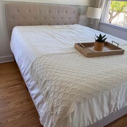 Queen bed frame with mattress and box spring