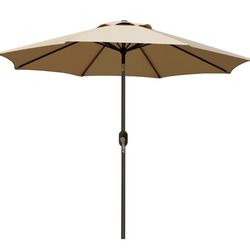 9' Outdoor Patio Umbrella with & Sturdy Ribs, Push Button Tilt and Crank. ( Beige )