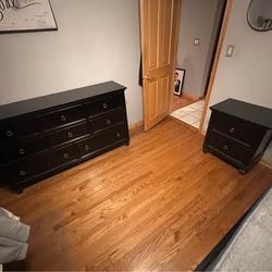 Bedroom Set – Dresser, Nightstand & Bed Frame (Black Wood)