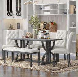 6-Piece Dining Table Set with Bench and Chairs