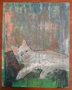 Cat Painting Original Expressionist Style 14" x 11" *30.00 Firm* Home Decor Artwork